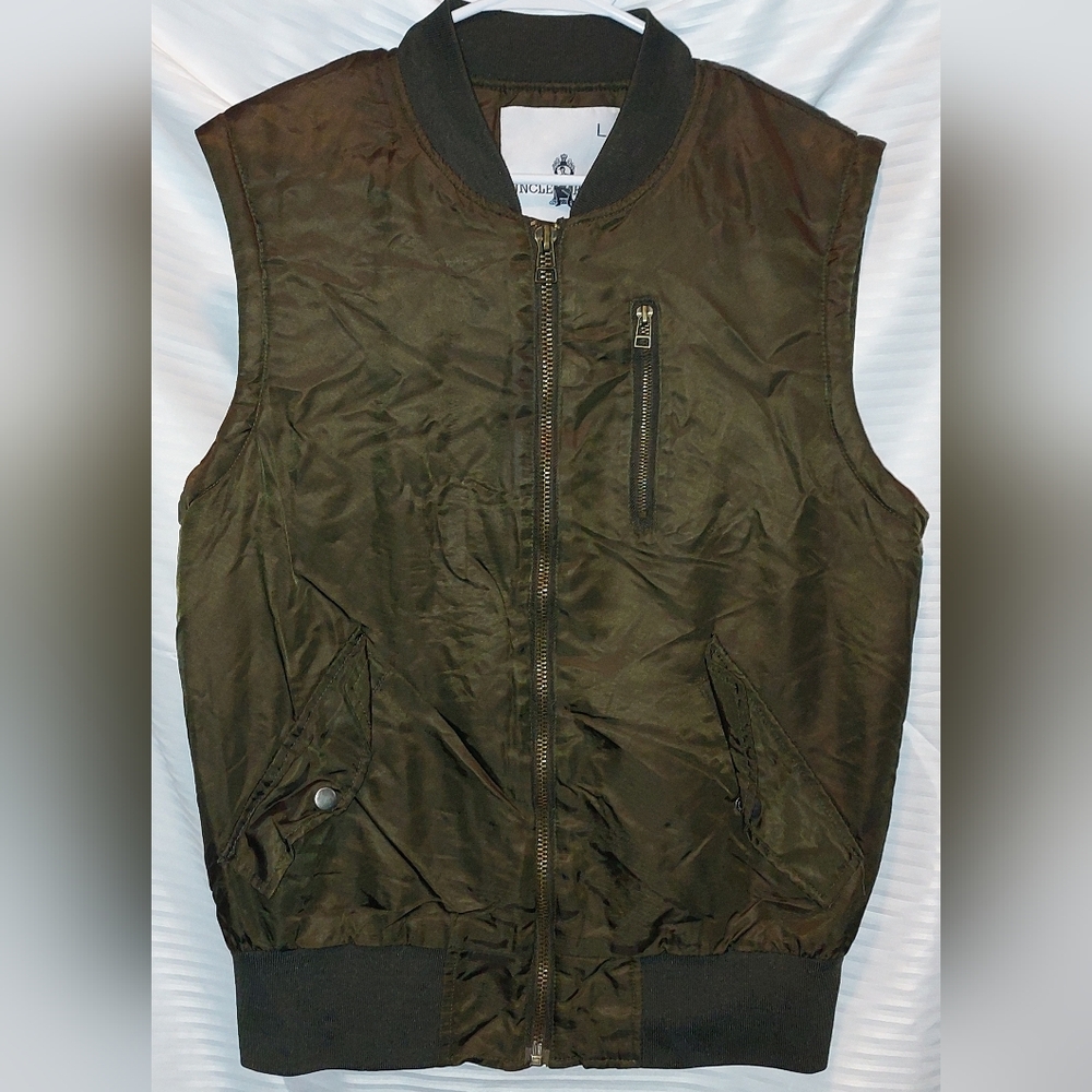 Men's Large Olive Green Bomber Vest by Uncle Ralph
